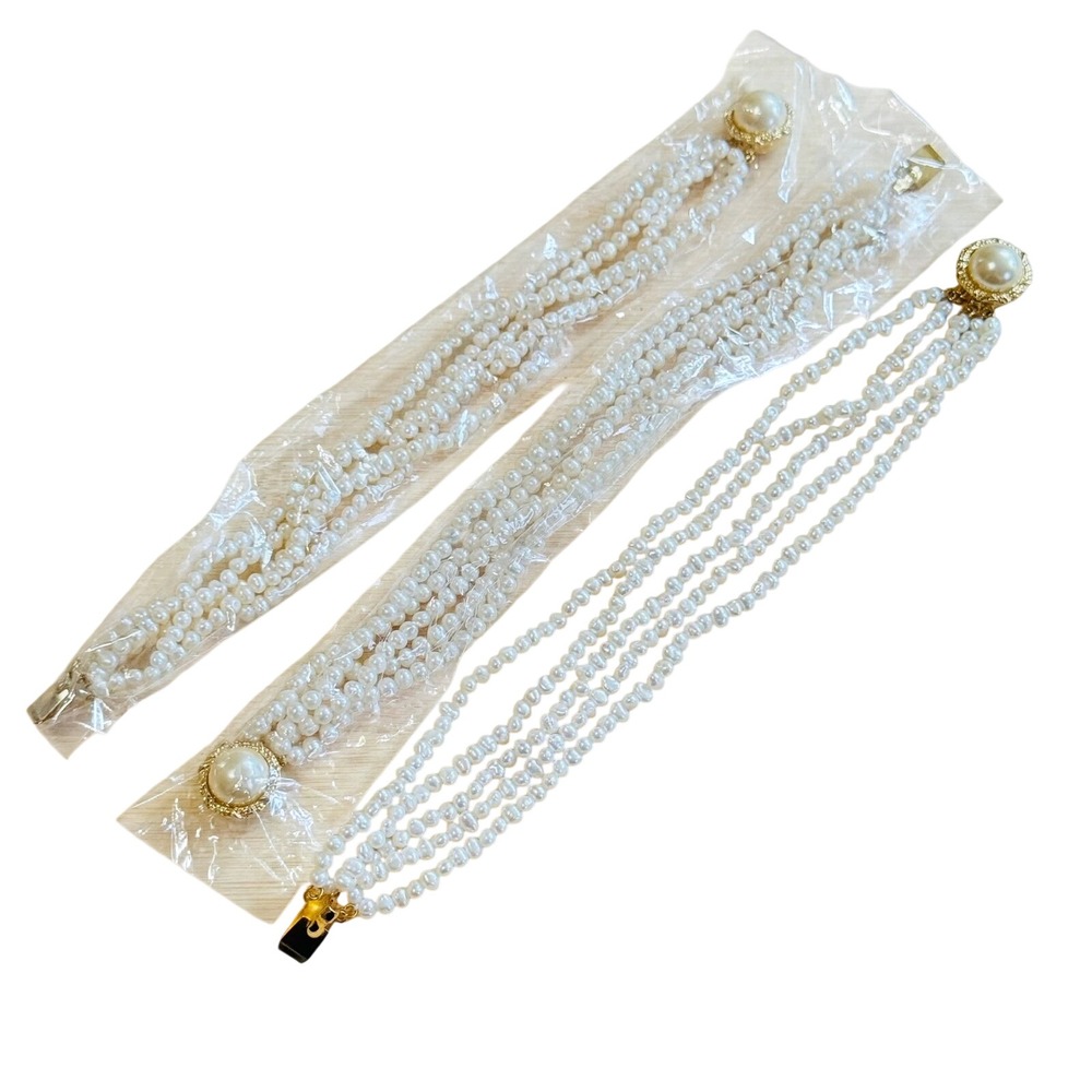 VTG Freshwater Pearl Beads Bracelet Multi Layered 90s 7.5" Set Lot of 3‎ NOS